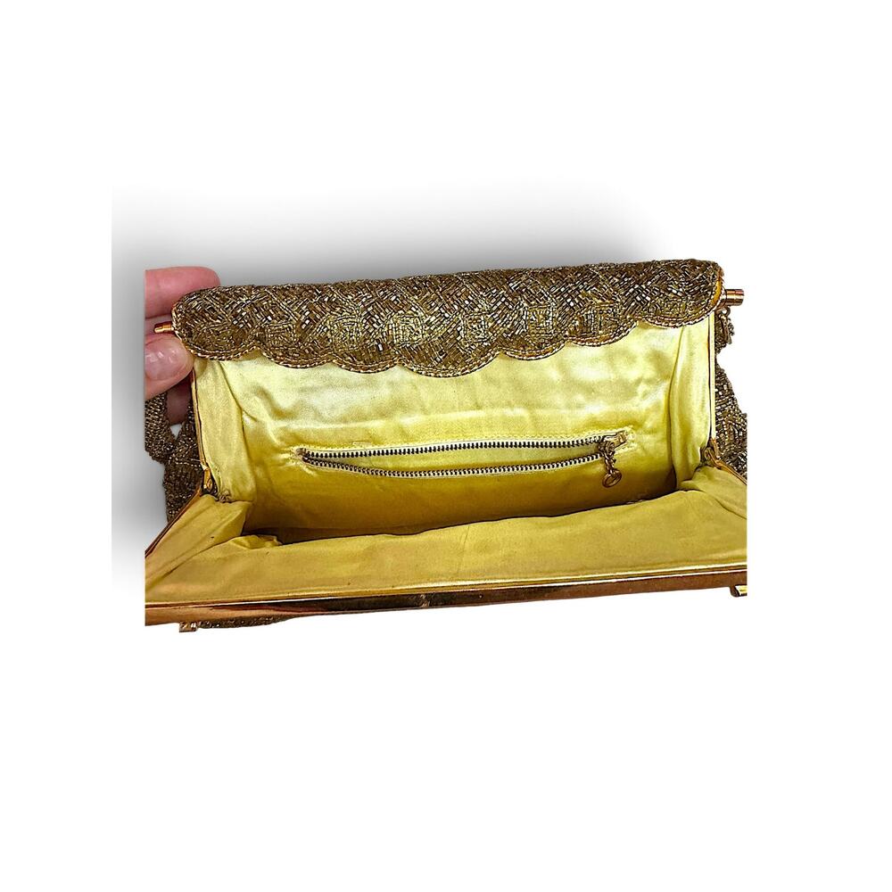 Vintage 1950s 60s Gold Hand Beaded Evening Bag Hong Kong Cocktail Purse - Picture 4 of 12